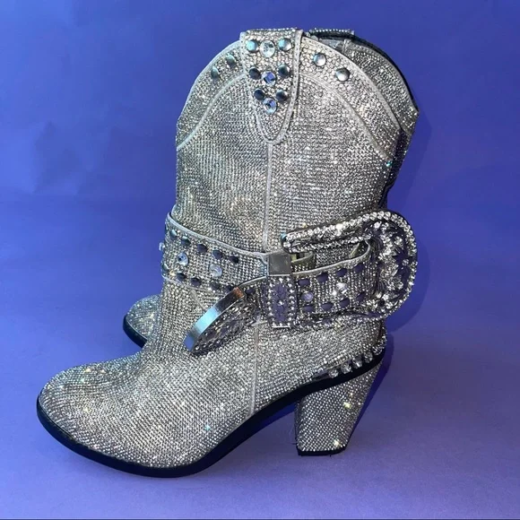 Diamond rhinestone ankle cowboy boots - Picture 3 of 5